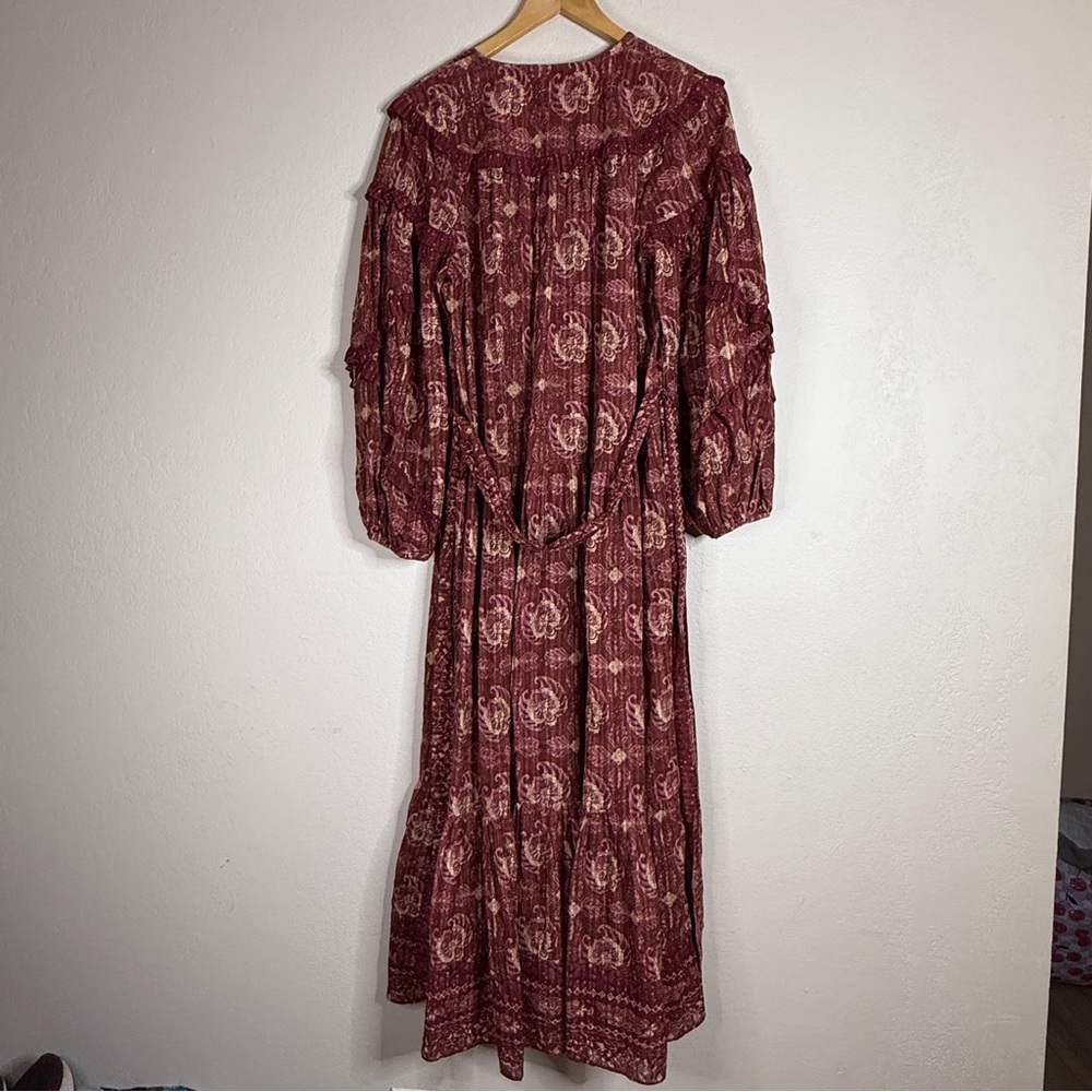 ULLA JOHNSON maroon floral amaranthus Brita ruffled maxi dress SIZE 8 - Picture 6 of 10